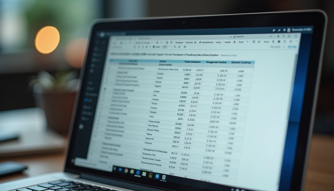Close-up view of a laptop screen displaying a detailed job costing report